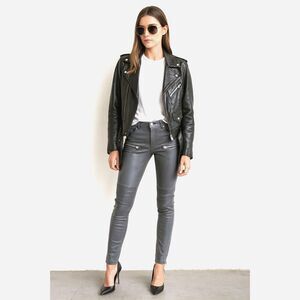 ANINE BING Gray 100% Lamb Leather Moto Pants Trousers  Women's Size Medium